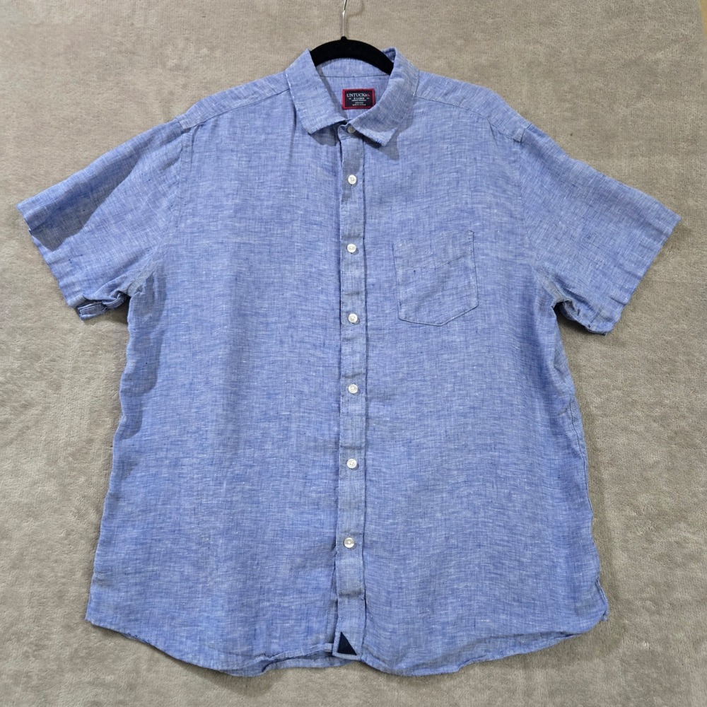 UNTUCKit Linen Shirt Mens XL Short Sleeve Casual Summer Nautical Beachy Coastal